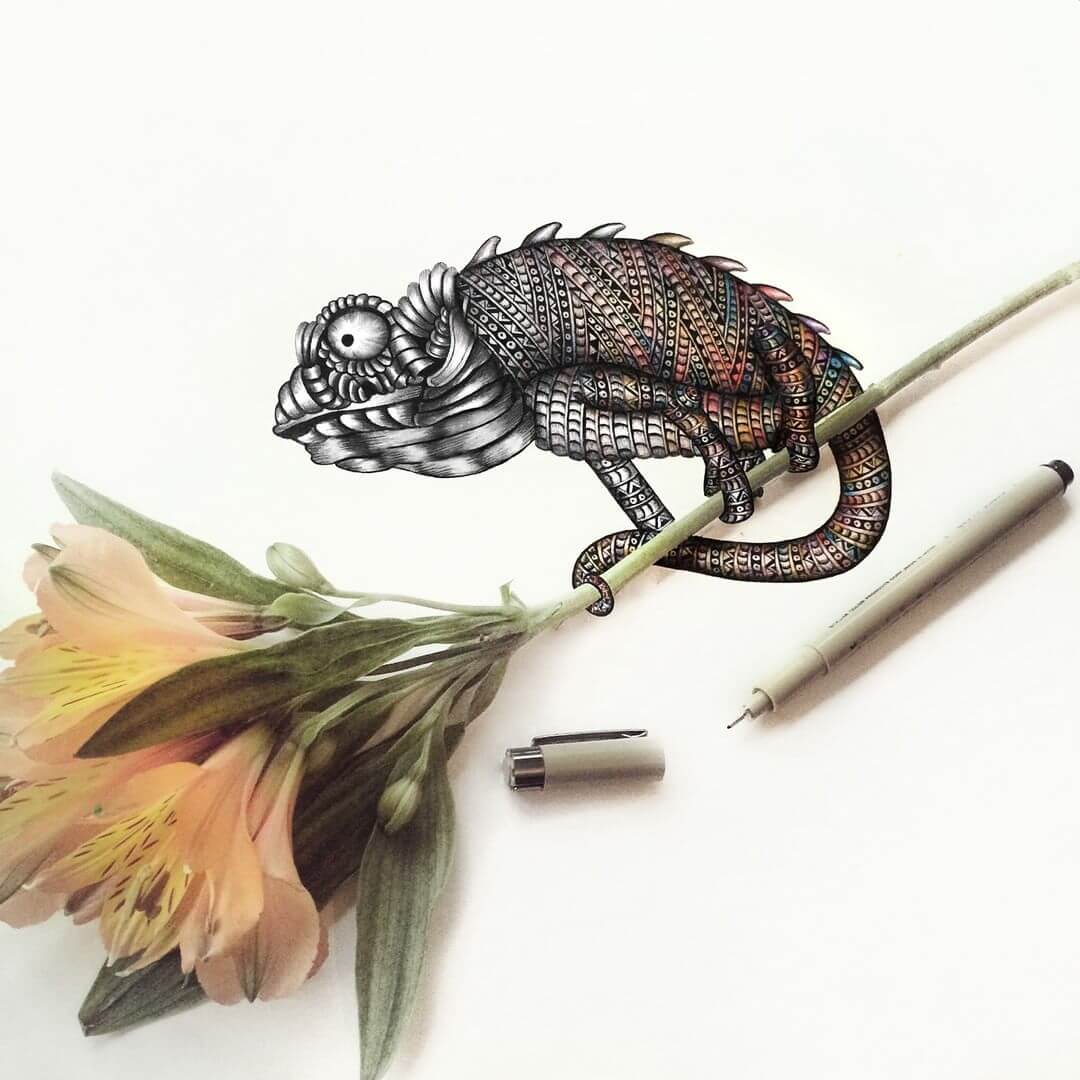 10-Chameleon-Faye-Halliday-Animals-with-Zentangle-Detailing-www-designstack-co