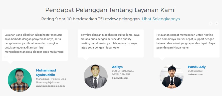 testimoni pelanggan niagahoster