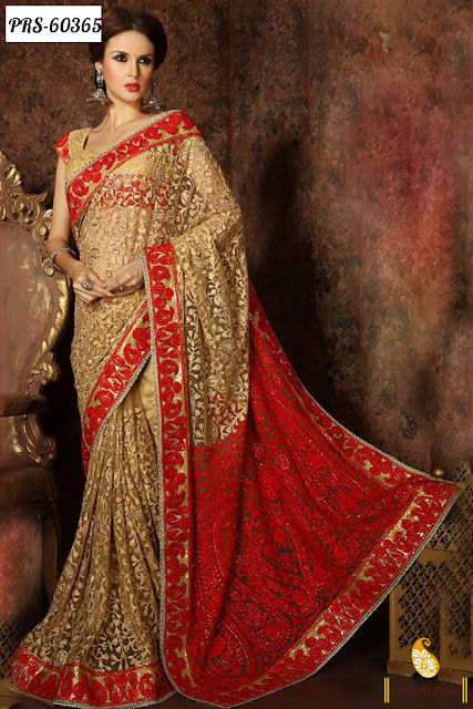 Latest Weddign Special Red Net Designer Sraees Collection Online Shopping with Discount Offer Prices at Pavitraa.in