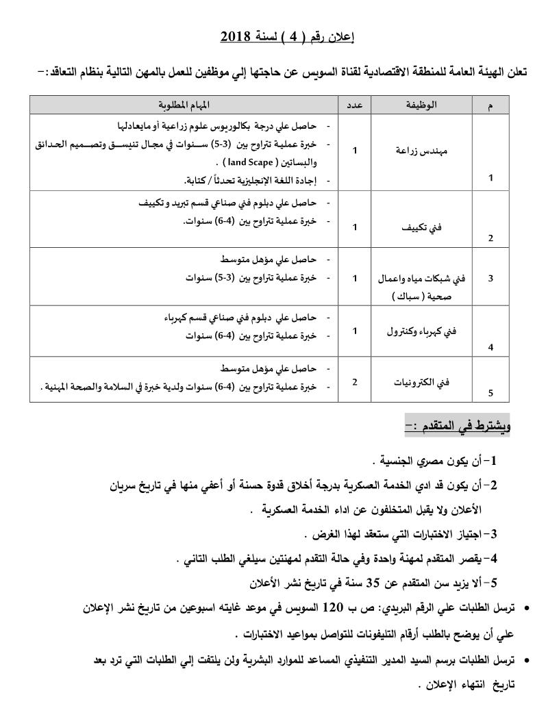 اعلان الهيئة الاقتصادية لقناة السويس رقم 4 لسنة 2018 م الباز أفندى