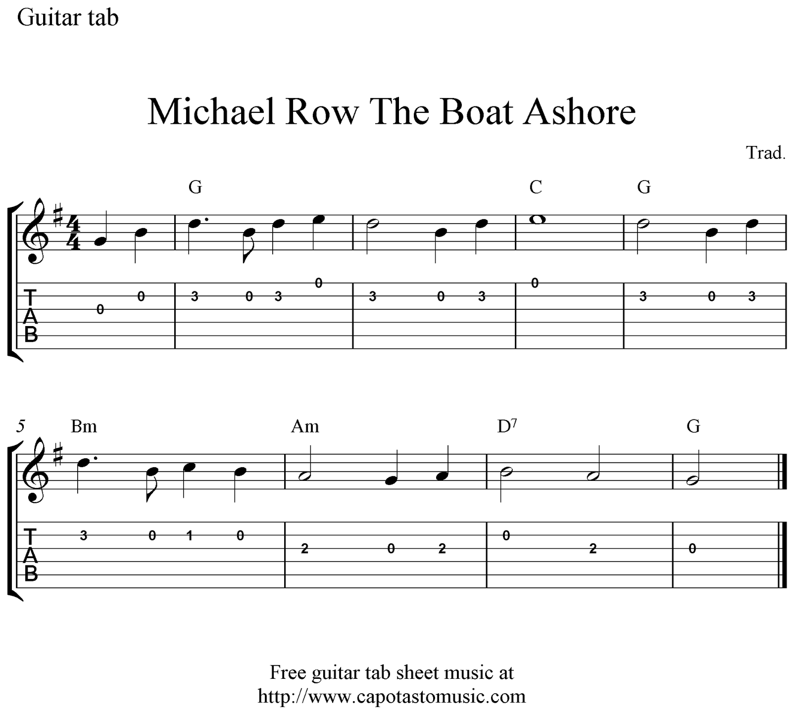 row your boat guitar chords free guitar tab sheet music michael row the boat ashore row your boat guitar chords free guitar tab sheet music michael row the boat ashore