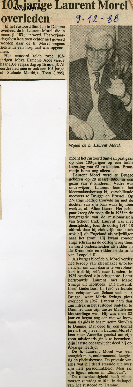 Historische weetjes Laurent Morel 18851988, de 103jarige oud