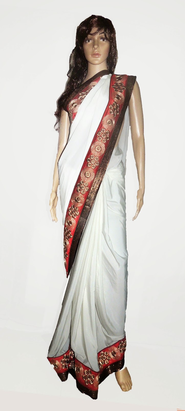 Rahasya Creations White Saree with Red Border