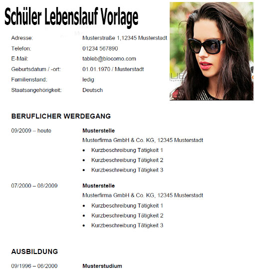 Lebenslauf Vorlage Schüler 8 Klasse Schüler Lebenslauf Vorlage - Tipss und Vorlagen