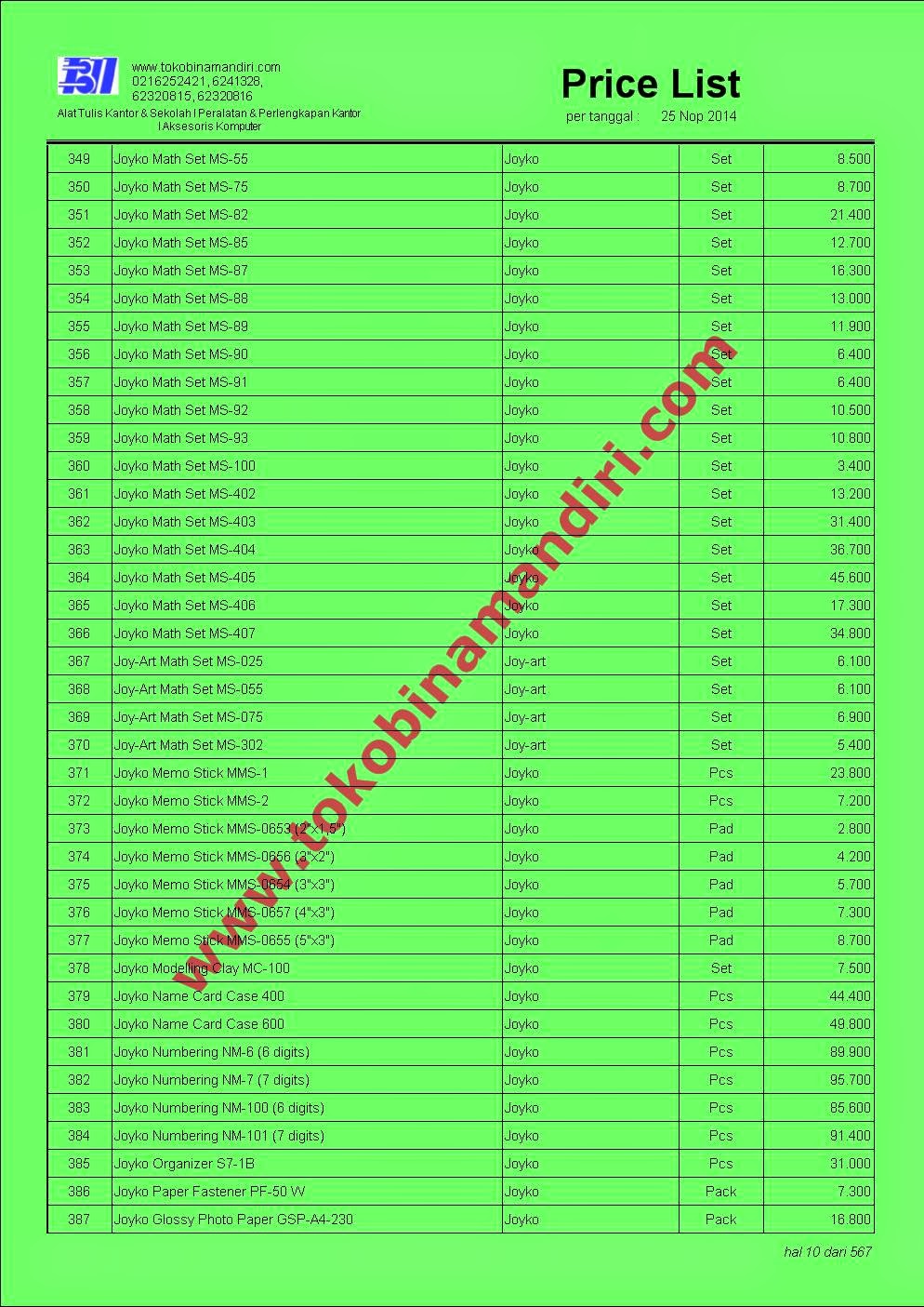 Daftar Harga Alat Tulis Kantor 2015 www.stationery.biz.id