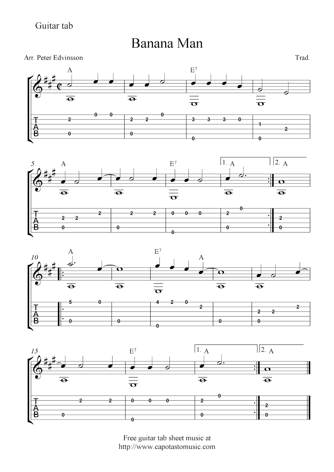 Easy Sheet Music For Beginners Banana Man, free easy guitar tab solo