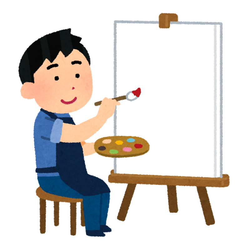 油絵を描く画家のイラスト（男性） | かわいいフリー素材集 いらすとや