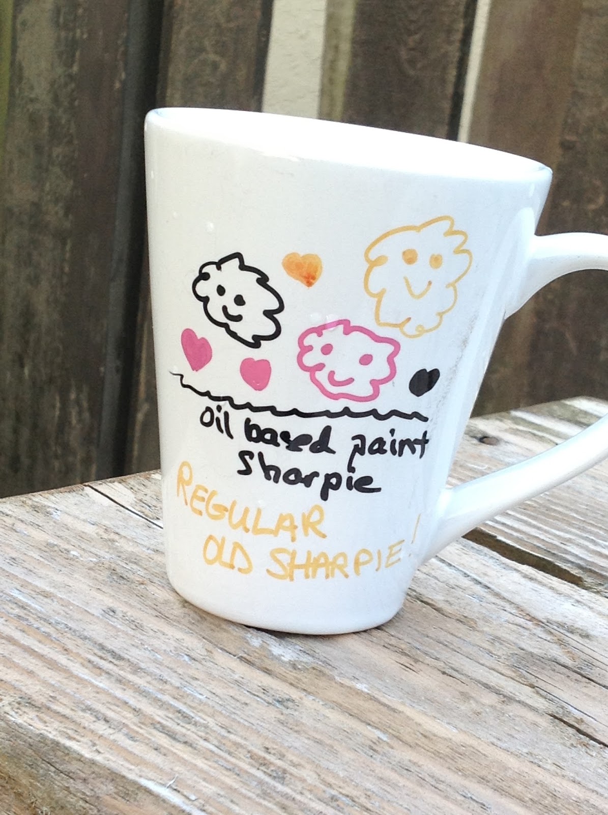 Lavender Knits A test of sharpies on a ceramic mug.