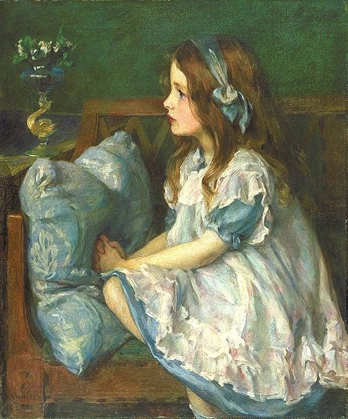 May Flowers Little girl sits at the sofa and waits for somebody