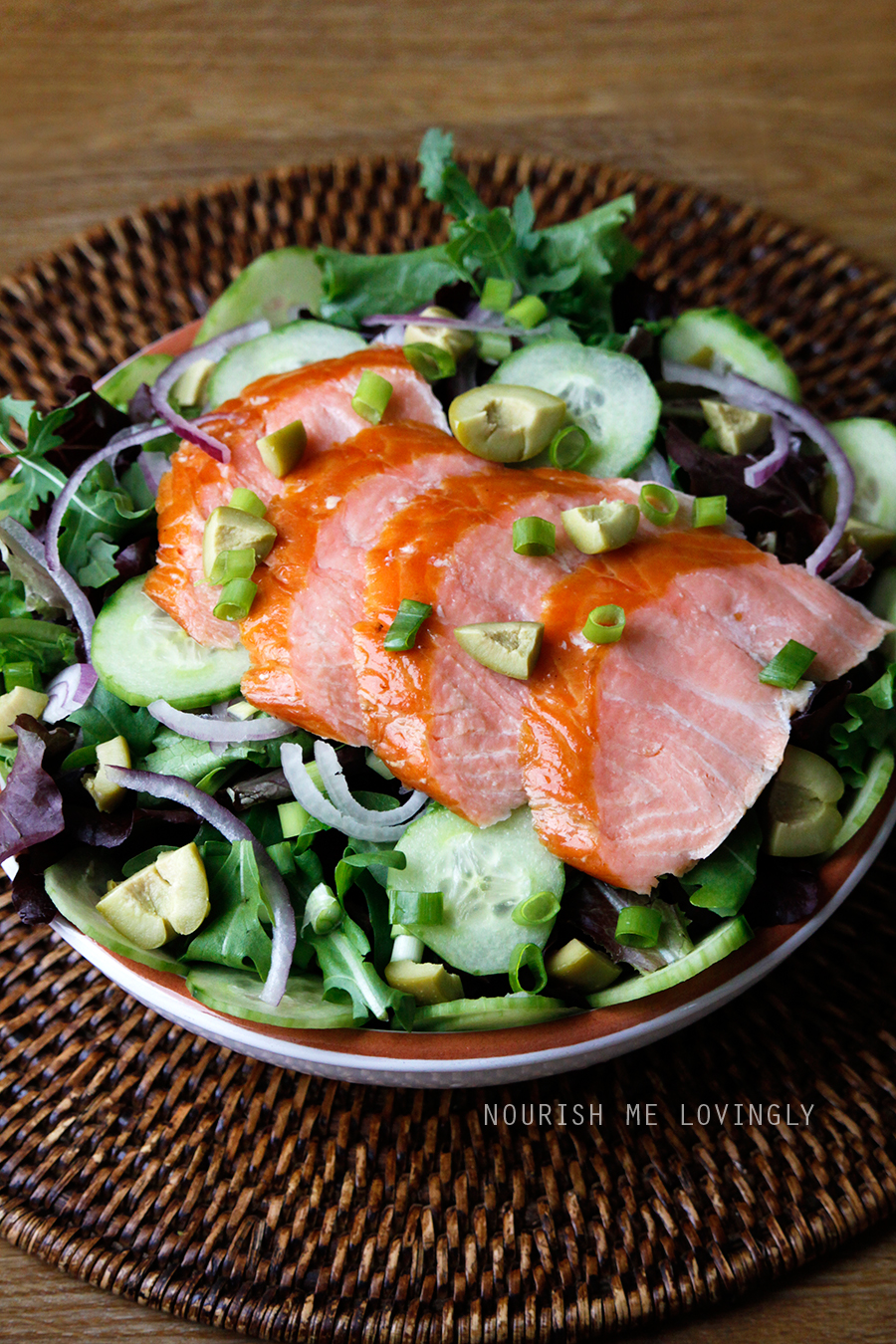 Nourish me lovingly Kiln roasted salmon salad (AIP)