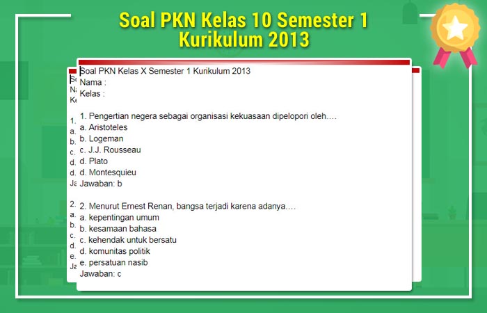 Soal PKN Kelas 10 Semester 1 Kurikulum 2013 Soal UTS
