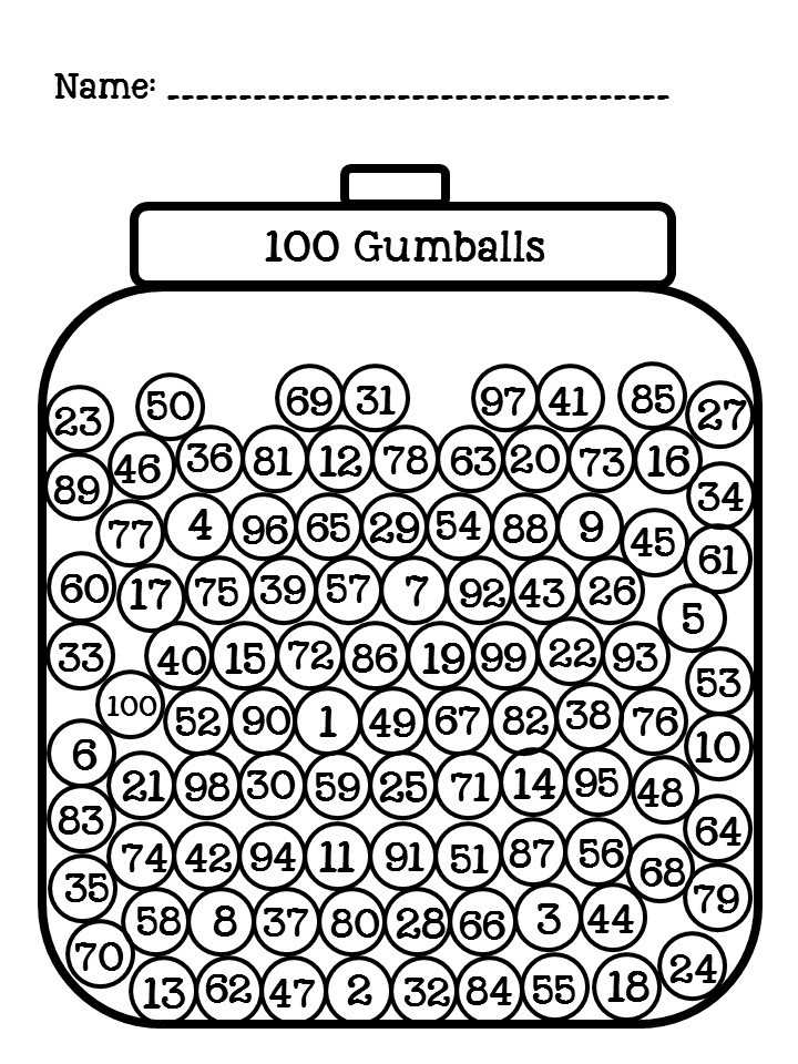 100 Gumballs Printable Printable Word Searches