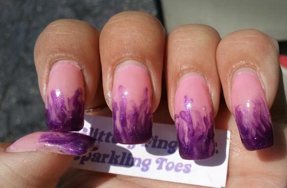 Glittery Fingers Sparkling Toes Pink Purple Dry Marble French Tips Rimmel Tail Colour Baby Bellini Shimmery Purple Fine Detail Brush See Below