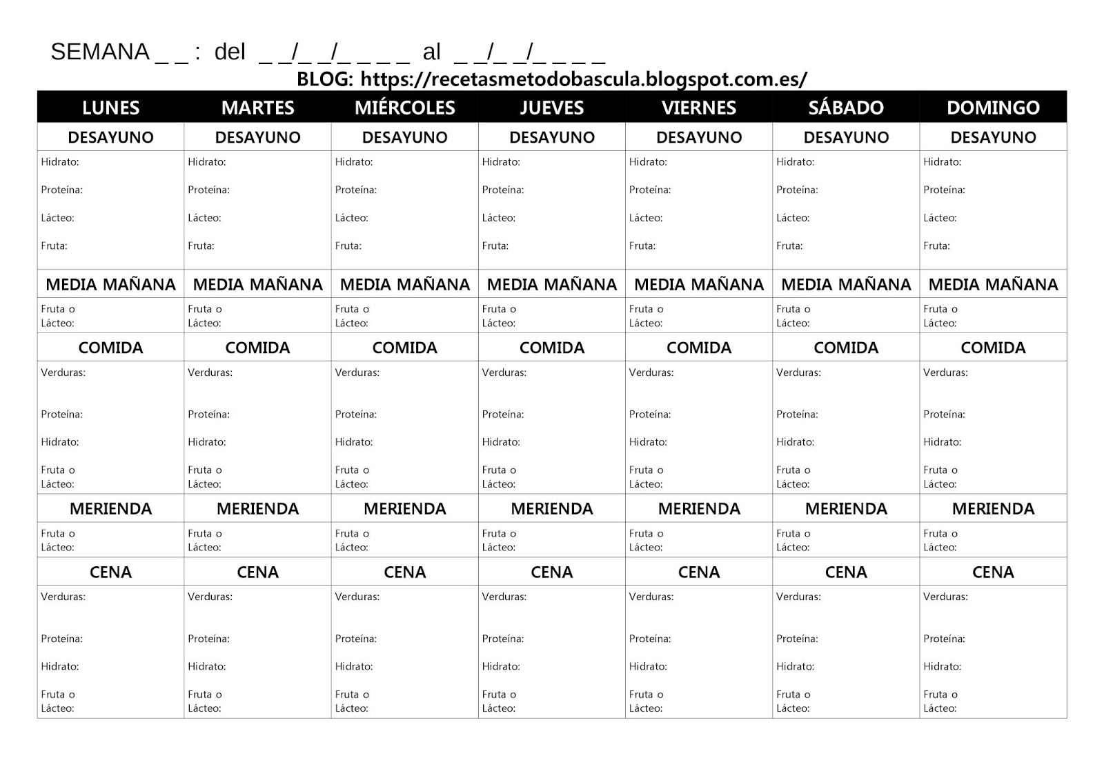 menus semanales del metodo la bascula