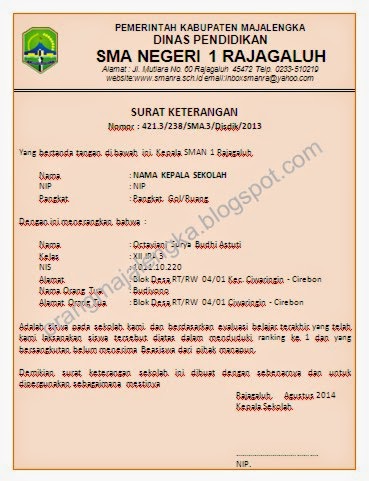 Contoh Surat Keterangan Siswa Berprestasi