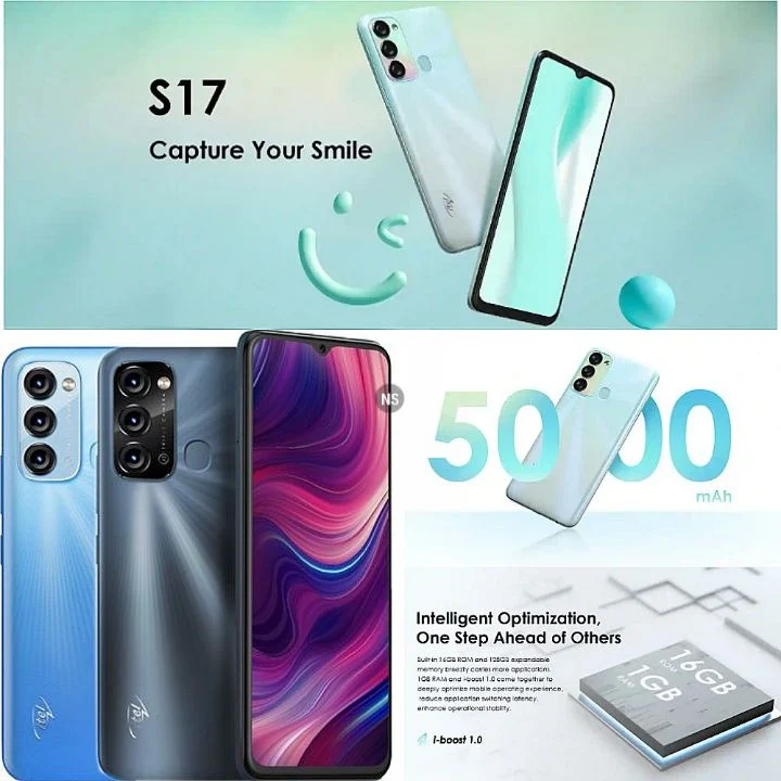 Itel S17 Selfie Smartphone - Specs: 5000mAh Battery, Android 11, 6.6Inch FullScreen, 4Cams, i-Boost, Dual Unlock Phone Security..