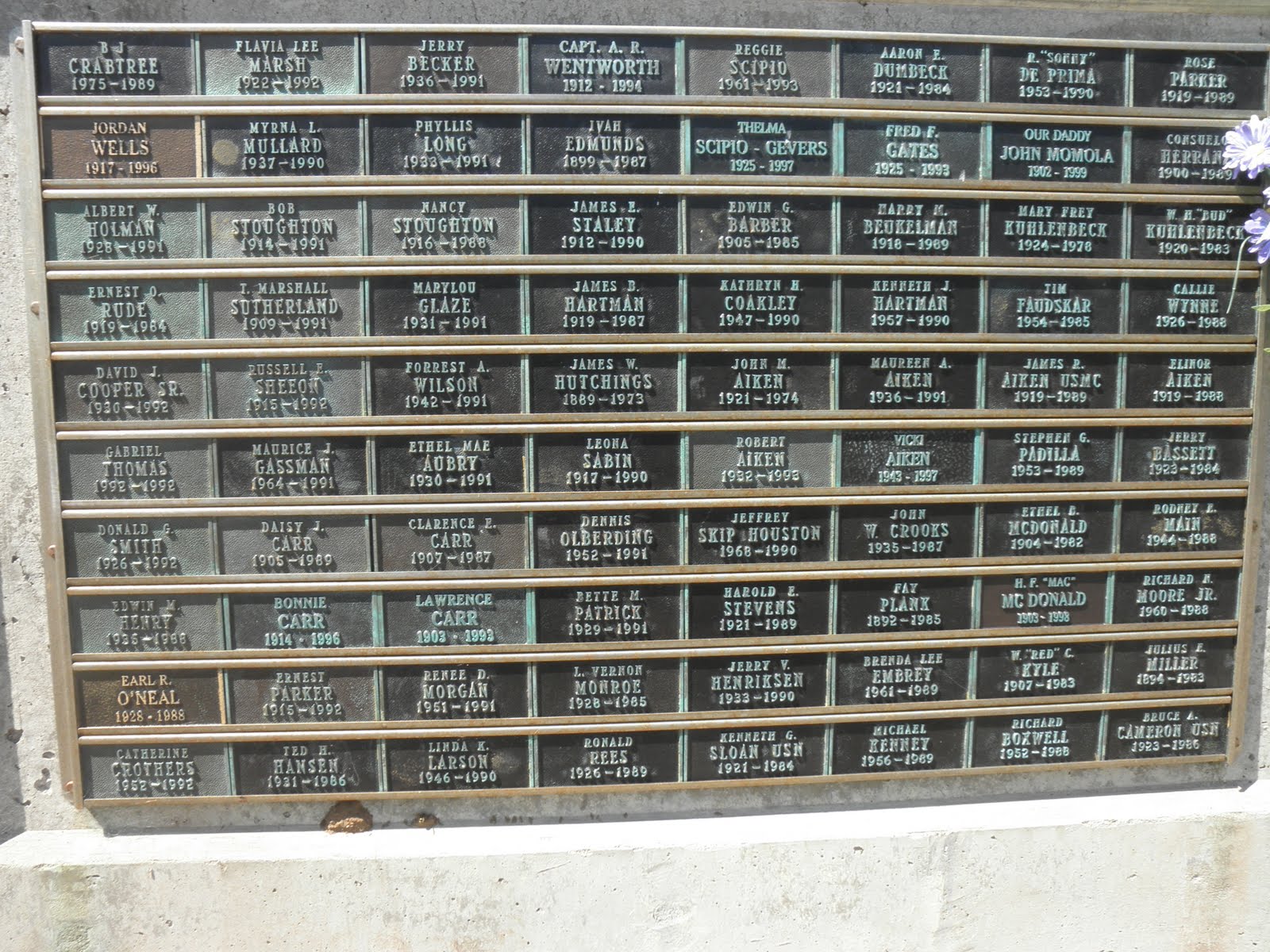 Depoe Bay Memorial Wall, Depoe Bay, Oregon Memorial Wall Name Plates