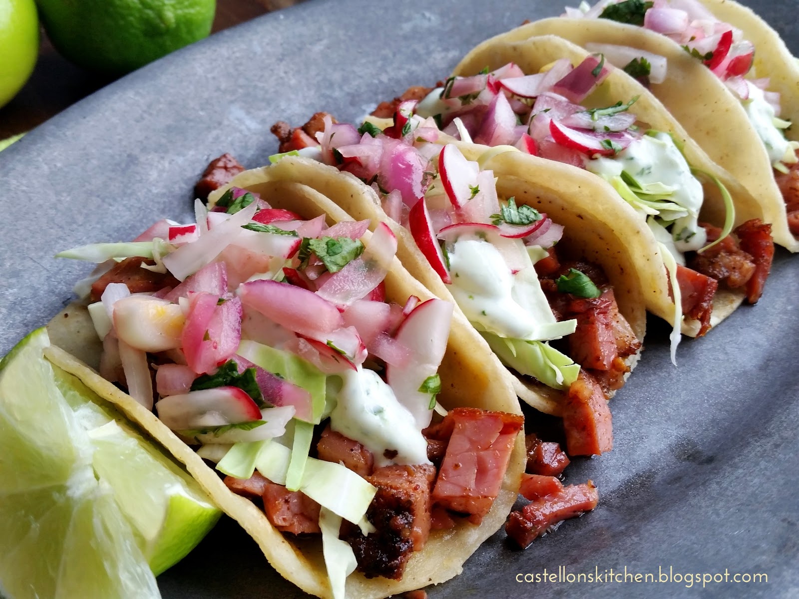 Castellon's Kitchen Corned Beef Tacos with Cilantro Lime Crema