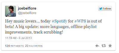 Spotify update for Windows Phone 8, lets users fast forward the tracks