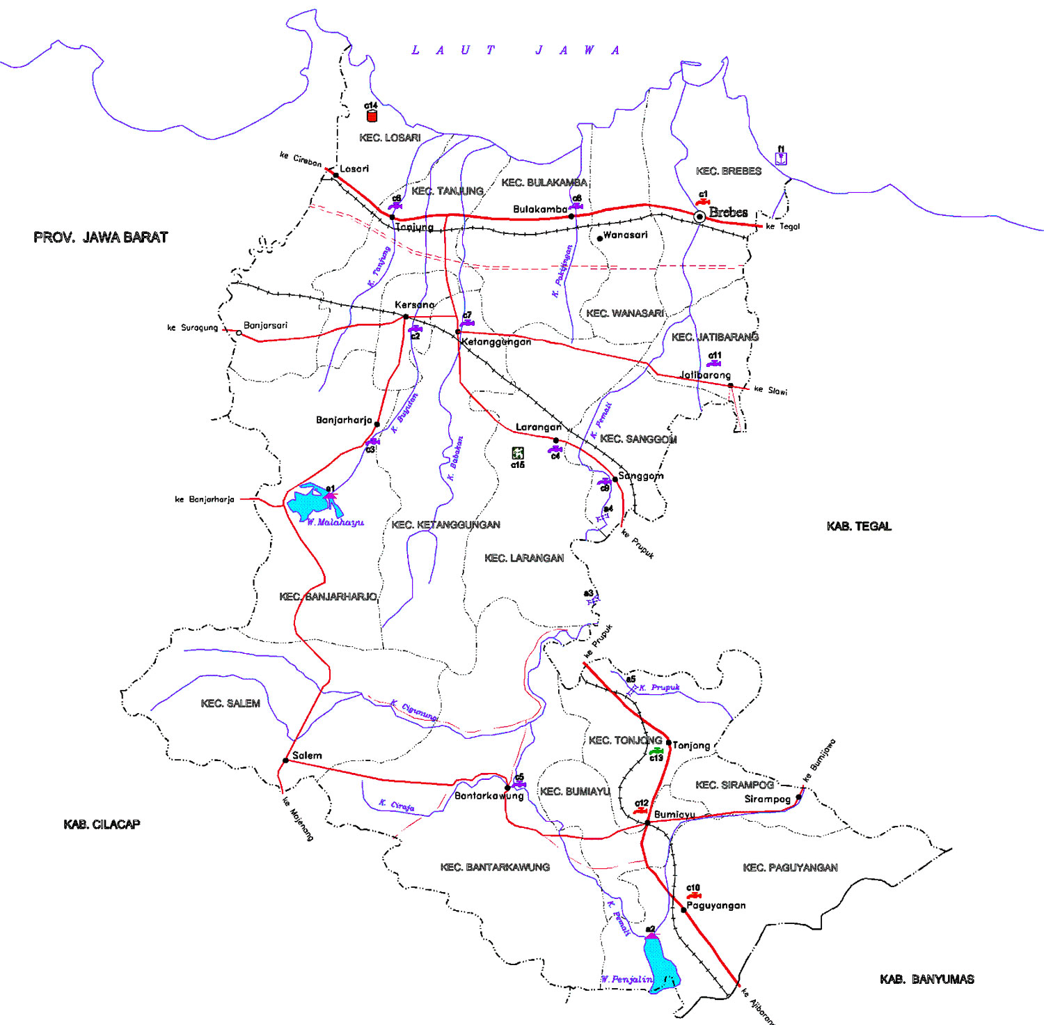 Peta Kabupaten Brebes Lengkap 17 Kecamatan Gambar Infrastruktur Indonesia Diwarnai