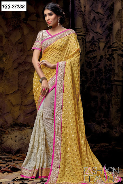Yellow Embroidery Saree Online Shopping