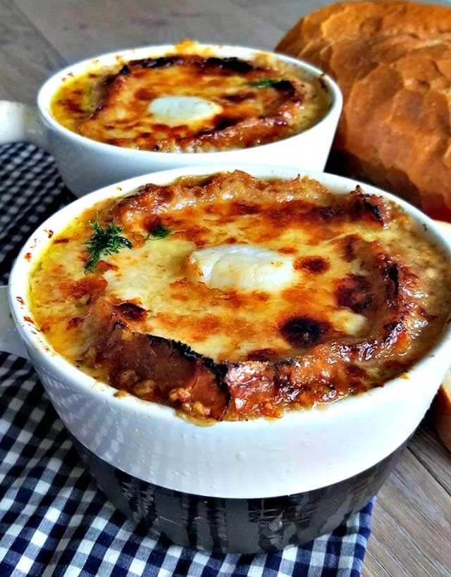Winter Comfort Food Recipe: French Onion Soup with Broiled Scallops from Canadian Cooking Adventures