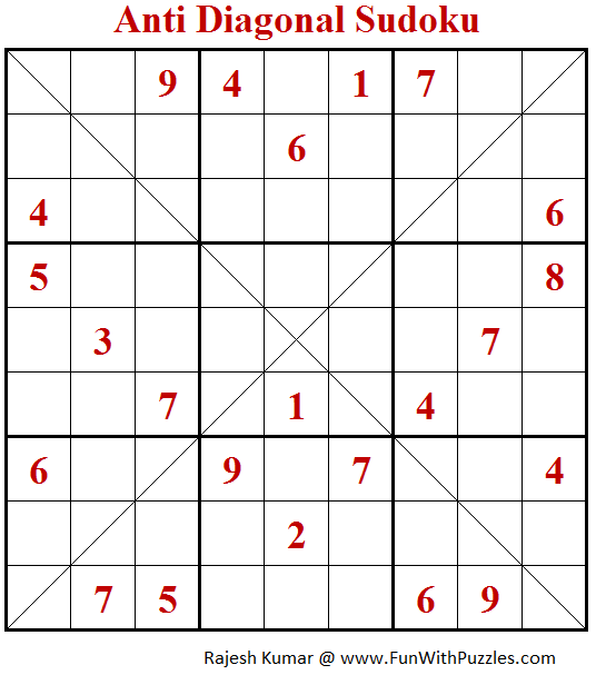 Anti Diagonal Sudoku Puzzle (Fun With Sudoku #246)