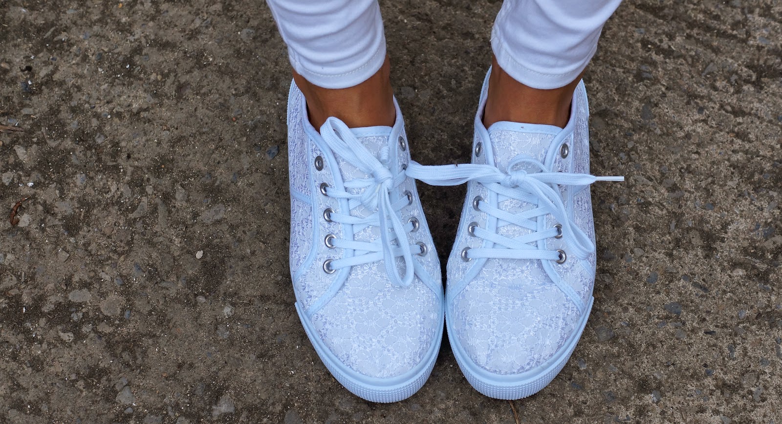 white floral lace trainers