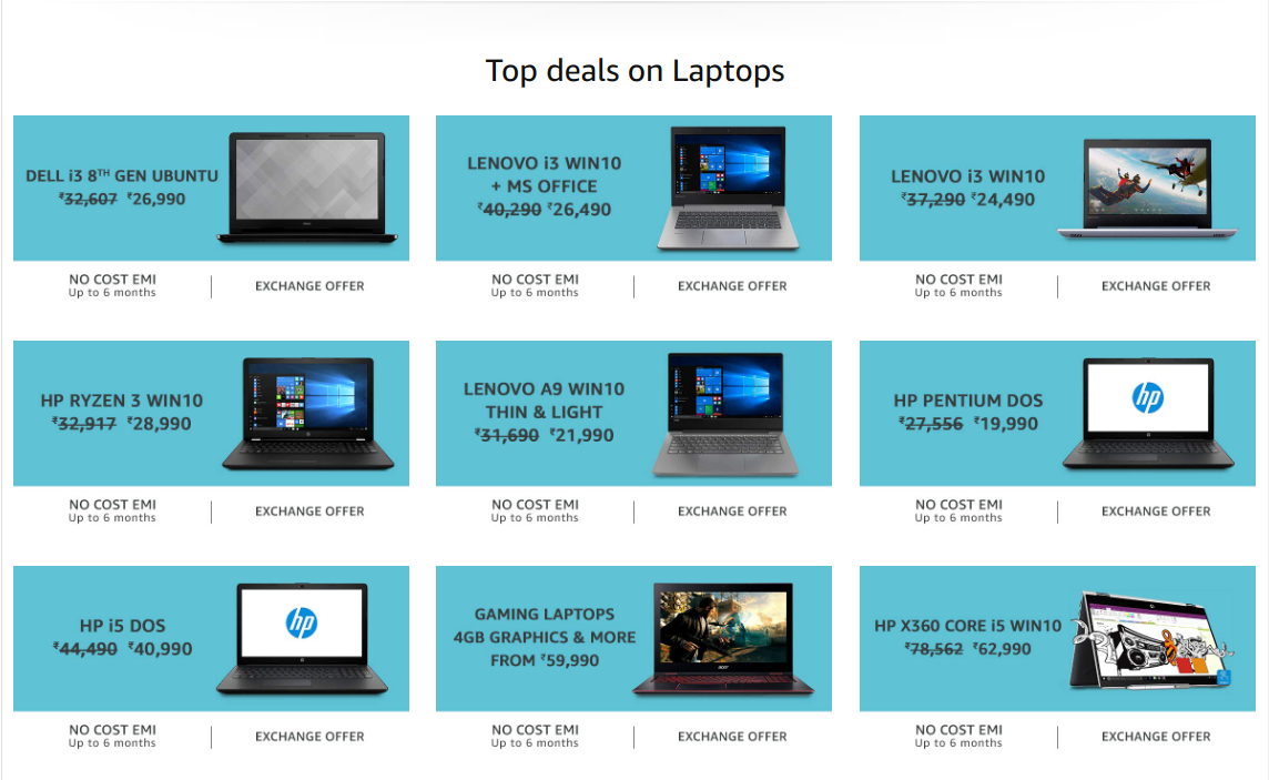Nov 2018 Top Deals in Laptops online on Flipkart, Amazon India
