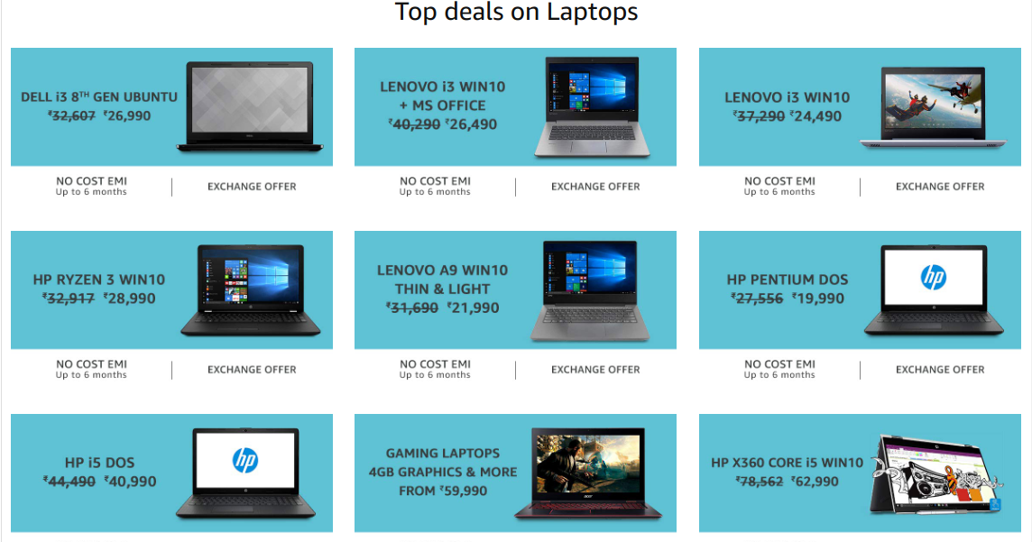 Nov 2018 Top Deals in Laptops online on Flipkart, Amazon India