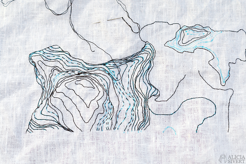 Mountain embroidery (WIP) by Alicia Sivertsson.