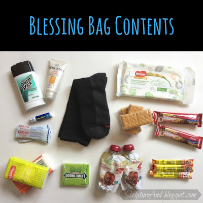 Contents of Blessing Bags for the Homeless | scriptureand.blogspot.com