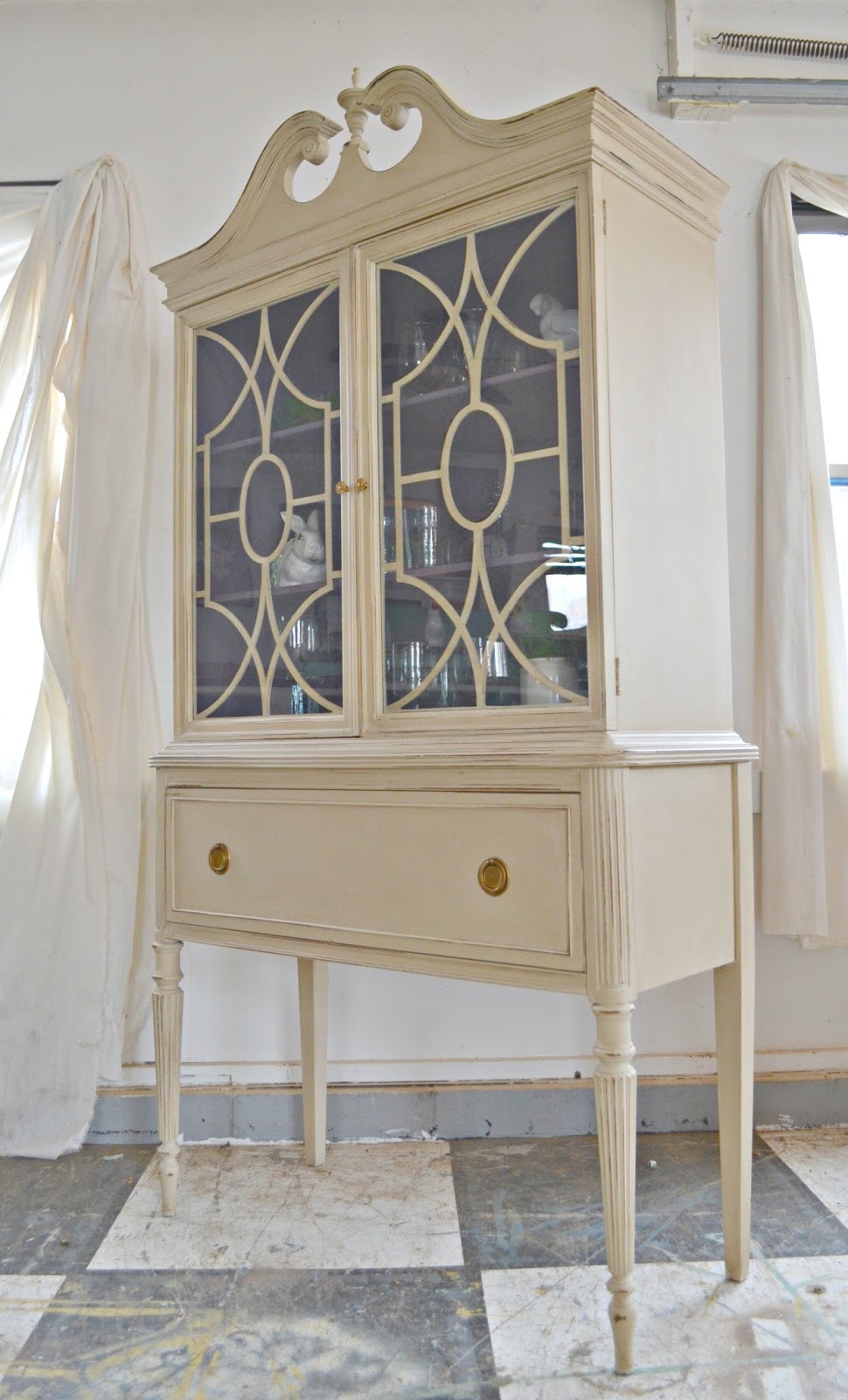 Heir and Space A Mahogany China Hutch in Cream an Amethyst