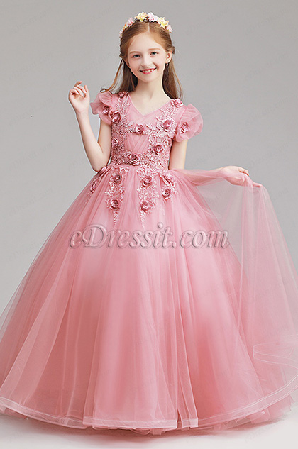 lovely pink ball dress with flowers