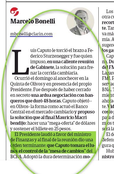 Caputo intervino el banco central