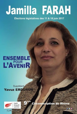 Jamilla Farah, candidate du PEJ aux législatives de juin 2017 dans la 9ème circonscription du Rhône Jamilla Farah, candidate du PEJ aux législatives de juin 2017 dans la 9ème circonscription du Rhône