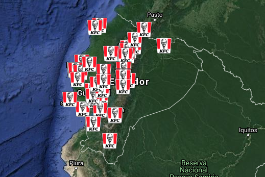 Mapa de Locales de KFC Ecuador