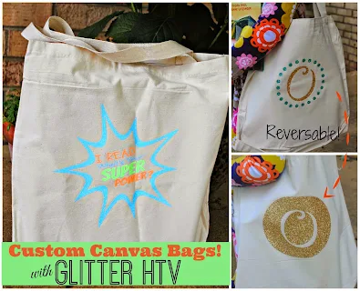Glitter, HTV, heat transfer vinyl, project, library bag