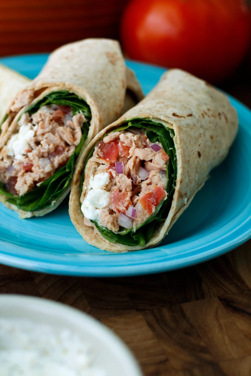 This Spinach & Feta Tuna Wrap makes the perfect healthy lunch or light dinner on a hot summer day! AD #tuna