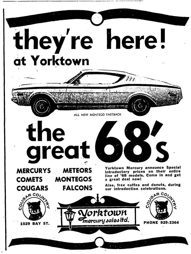 Vintage Canadian Dealerships Yorktown Mercury Sales Limited