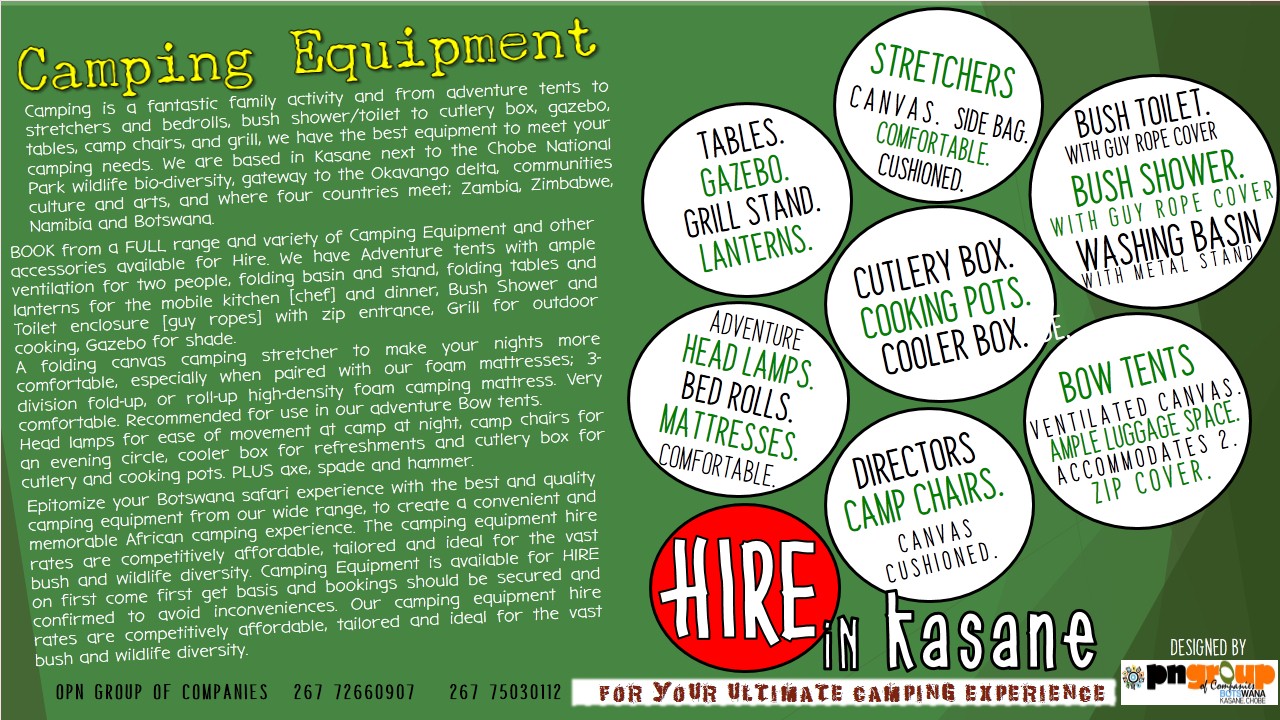 Creative Chobe Tourism Camping Equipment Hire Kasane