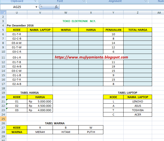 LATIHAN SOAL EXCEL Penggunaan Fungsi Hlookup dan Vlookup