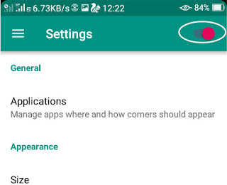 toogle yang menunjukkan bahwa cornerfly telah aktif Cara Membuat Layar Smartphone Round Corner Seperti Samsung Galaxy S8