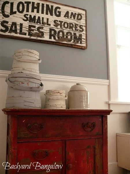 old sign wall art red cupboard