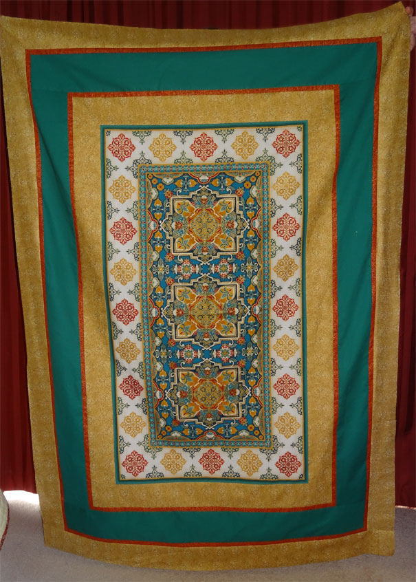 I Quilt, Therefore I Am Quilt 86 Robert Kaufman "Trieste" panel (jewel tones)