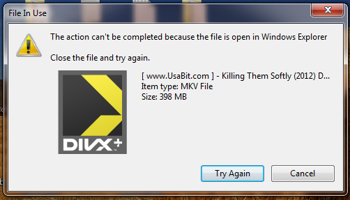 the action can't be completed because the file is open in windows explorer