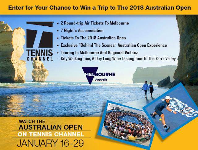 Australian Open Trip Giveaway 2018 Sweepstakes The Tennis Channel has your chance to enter once to win a vacation for two to attend the 2018 Australian Open tennis match in Melbourne worth about $10,000!