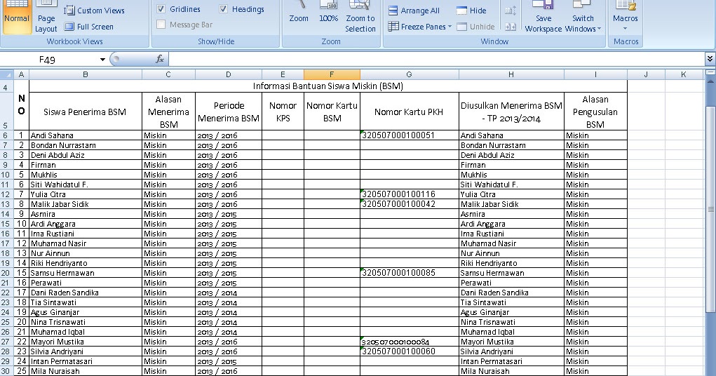 Nilai siswa Contoh Rekapitulasi Data Sumbangan Siswa Miskin (Bsm) Tahun 2016-2017