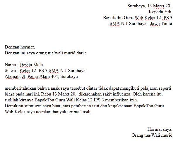 Contoh Surat Izin Sekolah Karena Sakit contoh surat izin tidak masuk sekolah karena sakit atau Contoh Surat Izin Sekolah Karena Sakit contoh surat izin tidak masuk sekolah karena sakit atau