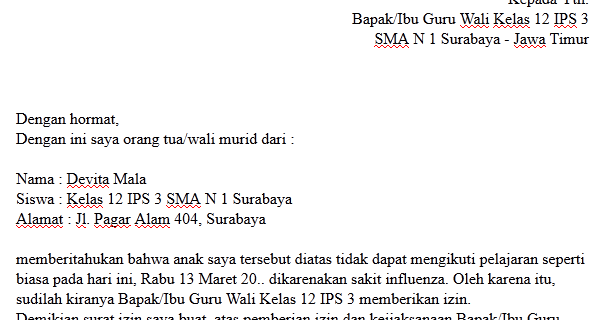 Cara Bikin Surat Ke Sekolah Karena Sakit - Kumpulan Surat ...